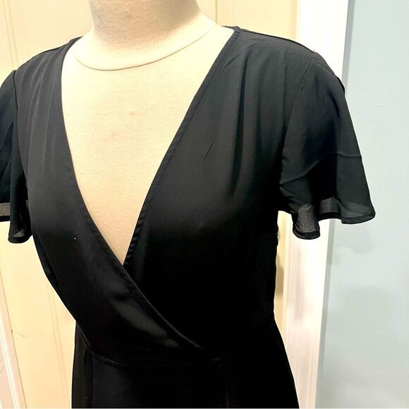 Love X Design Black Flutter Sleeve Wrap Maxi Dress Size Medium - Picture 5 of 10